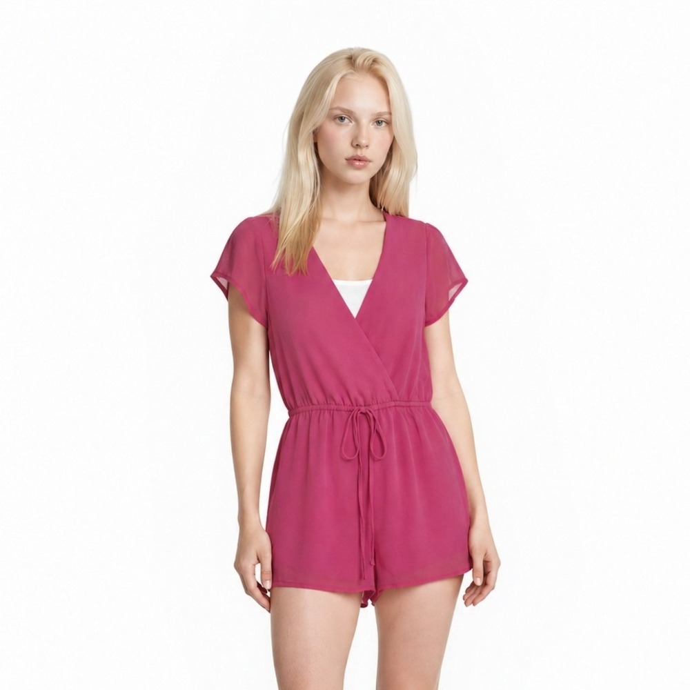She‎ + Sky Shorts Romper Women's Size Small Pink Flutter Sleeve Elastic Waist